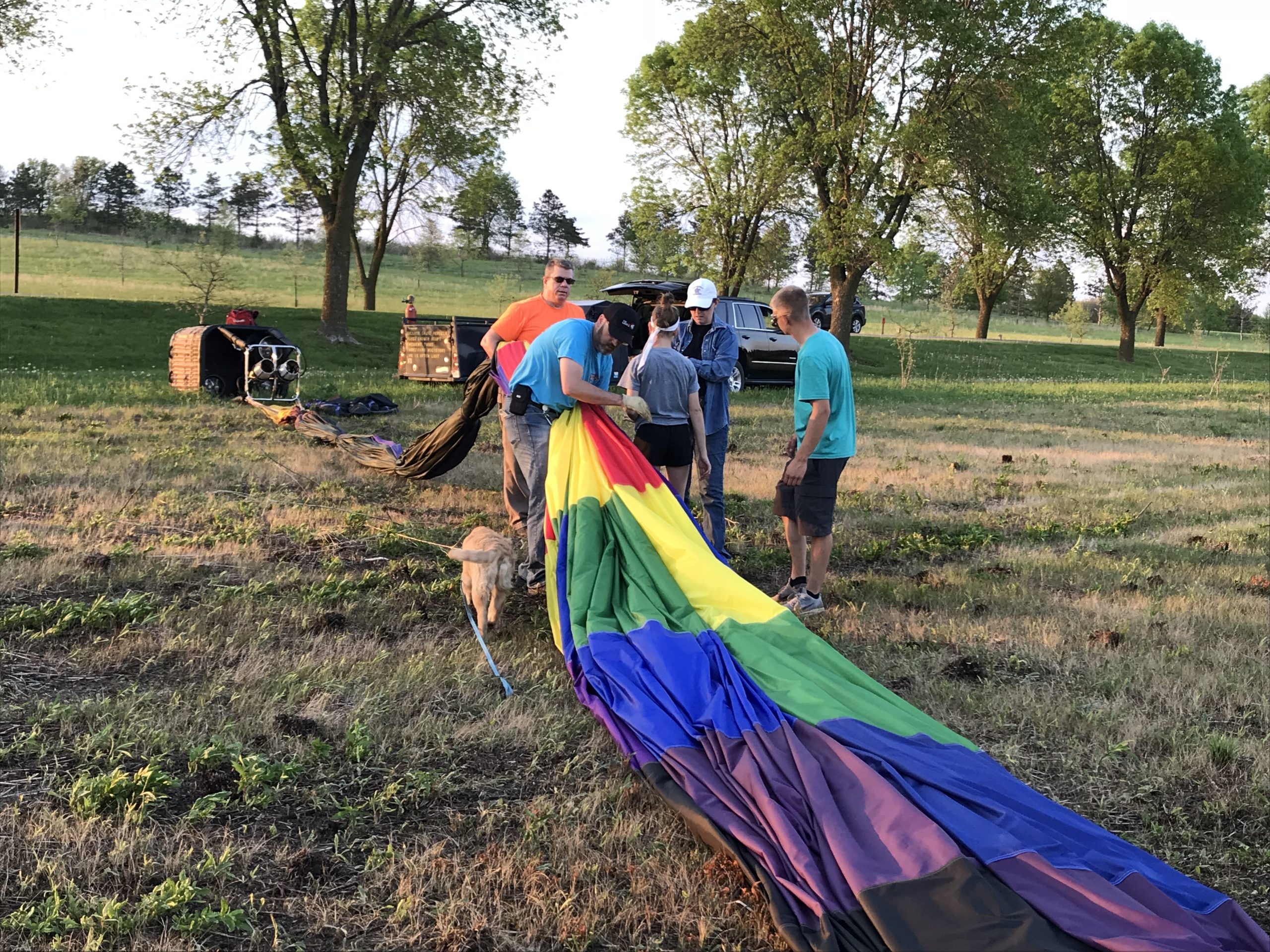 Crew packing the balloon after the flight